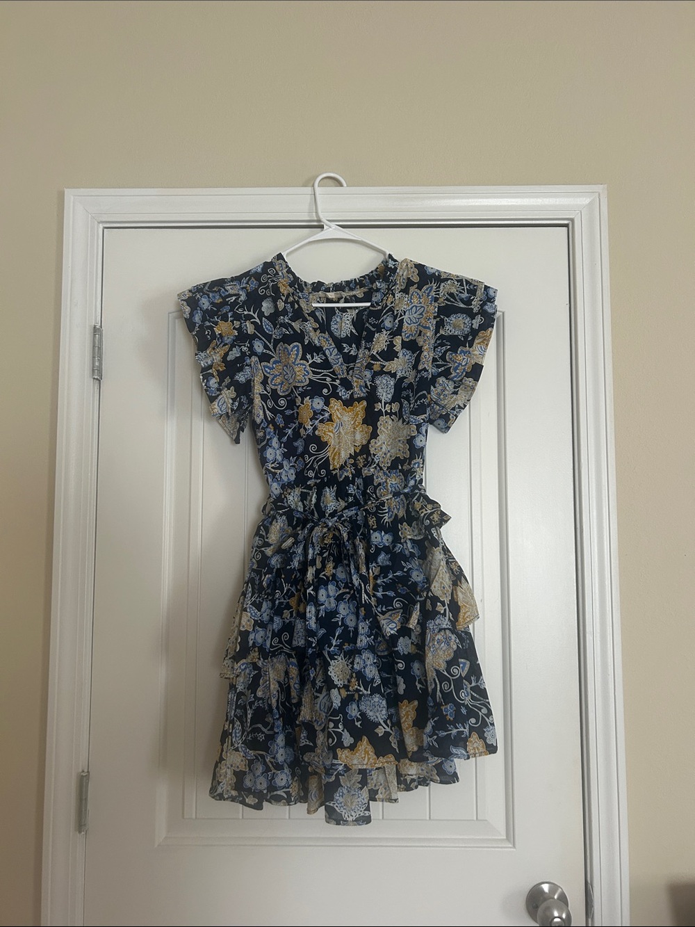 Elan Navy Blue Floral Ruffle Tiered Dress